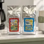 ANASU Armenia and Manizales bags at a generic office coffee station with a brewer and thermal server